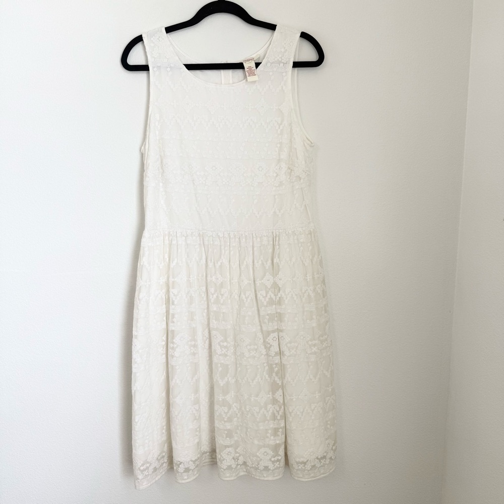 Sundance In A Heartbeat Dress Sz 12 Embroidered Mesh and Lace Knee Off White - Picture 2 of 7